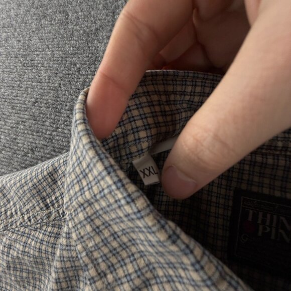 Think Pink Men Long Sleeve Button Up Shirt Blue Beige Check 2XL Pocket Adult - Picture 13 of 16